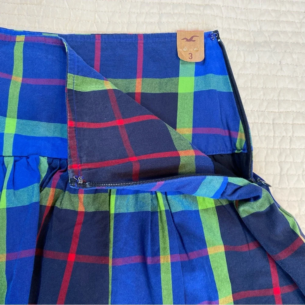 Hollister Y2K School Girl Blue Cotton Plaid Pleated Skirt Size 3 Academia